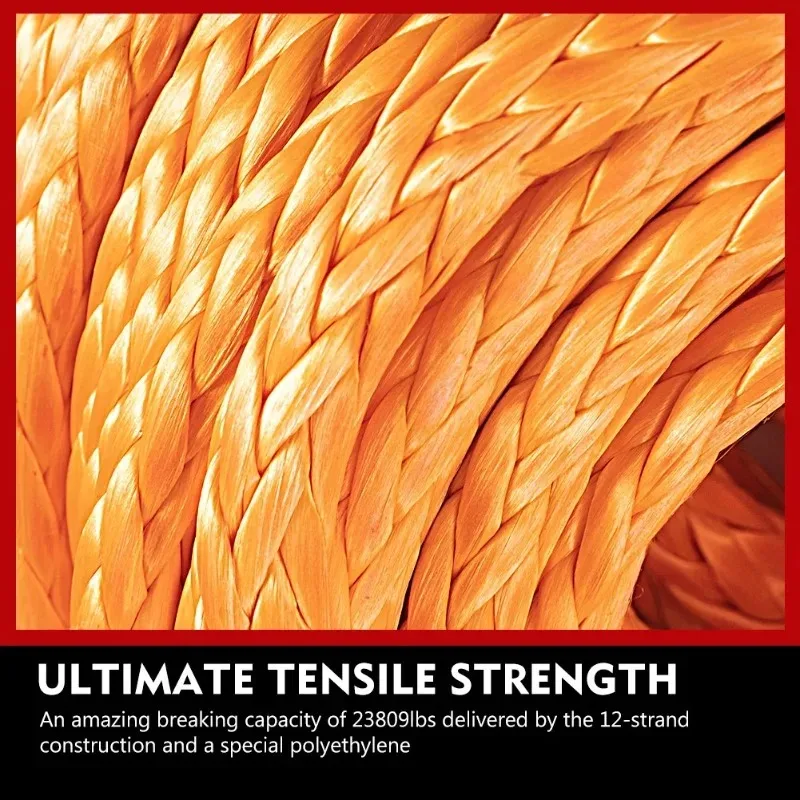 

3/8" Synthetic Winch Rope 25000LBS 100ft Winch Line Cable W/Steel Hook Off-Road