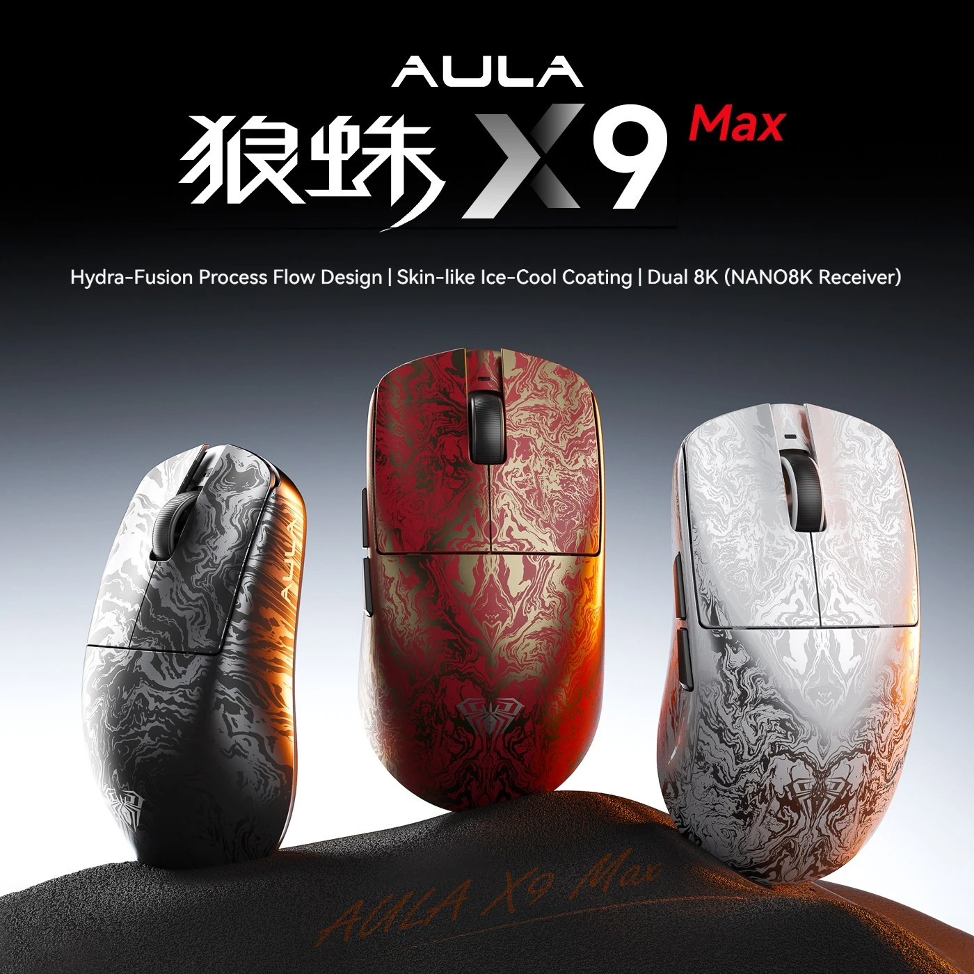 AULA X9 Max Ultra Gaming Mouse Wireless Tri Mode Lightweight Dual 8KHz 500mAh PAW3950 Ergonomic Esports Mouse Gaming Accessories