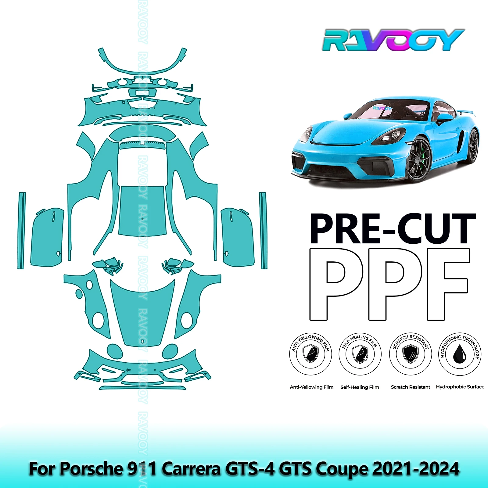 

8.5Mil Precut PPF Paint Protection Film Full Vehicle Clear Bra For Porsche 911 Carrera GTS-4 GTS Coupe 2021-2024