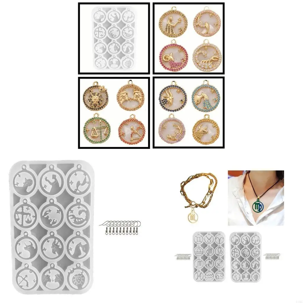 

R3MC Twelve Constellations Epoxy Resin Mold Bracelet Necklace Silicone Mould DIY Crafts Jewelry Pendants Casting Tool
