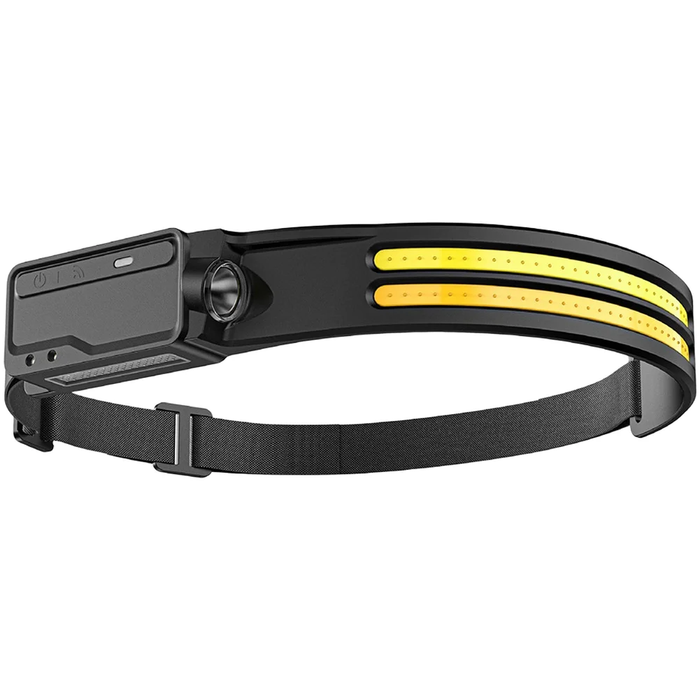 COB and P8 LED Headlamp with Motion Sensor Control Rechargeable 1200mAh Power Source IPX5 Protection for Hiking and Field Work