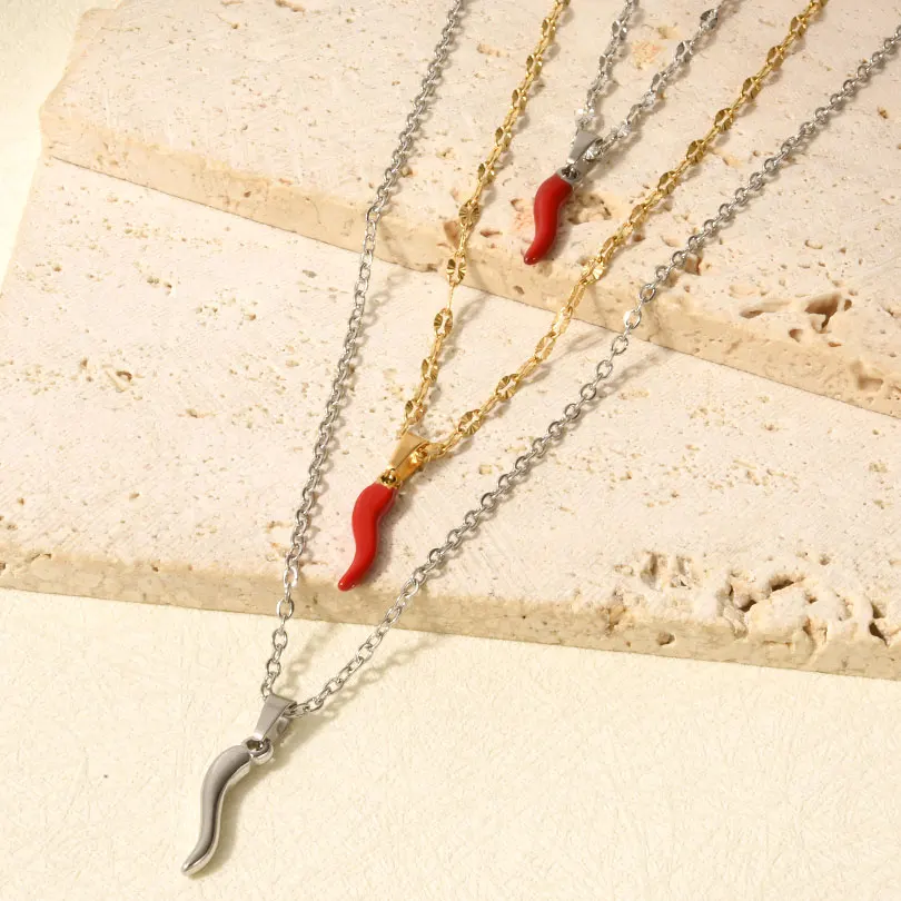1 قطعة الفولاذ المقاوم للصدأ النساء الإيطالية كورنيسيلو محظوظ الفلفل الحار القرن قلادة القلائد العصرية الفلفل الساخن Collares الفقرة Mujer مجوهرات