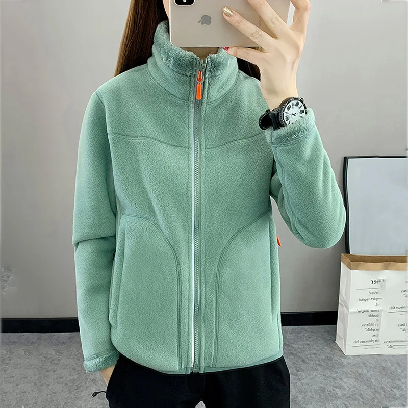 Autumn and winter Solid color Women\'s flocking thicken warm {double-sided can wear} casual sweatshirts coat Multi-color optional