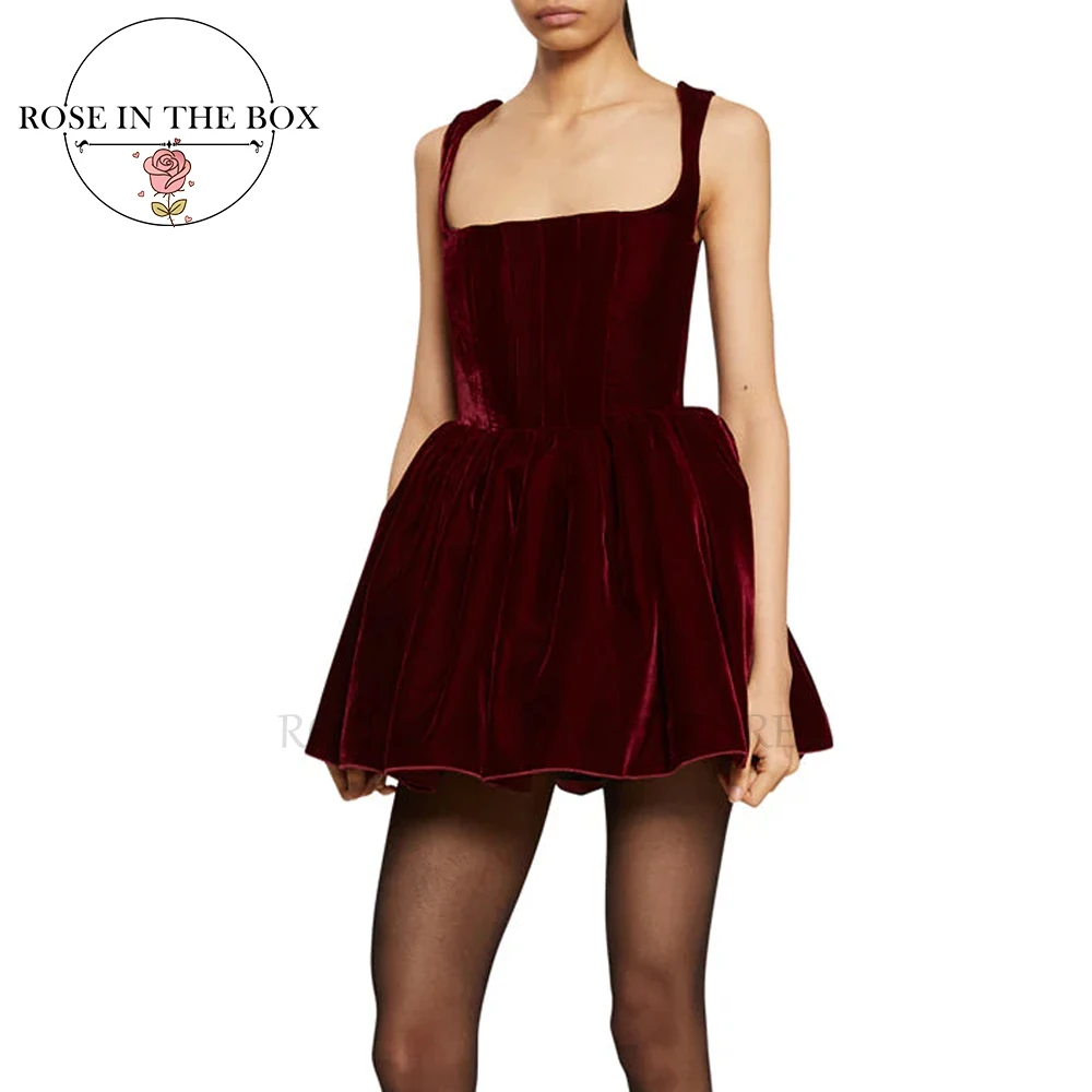 

ROSEINTHEBOX бордовые бархатные мини-платья трапециевидной формы по индивидуальному заказу, вечерние платья без рукавов 2025, платья de fiesta elegantes