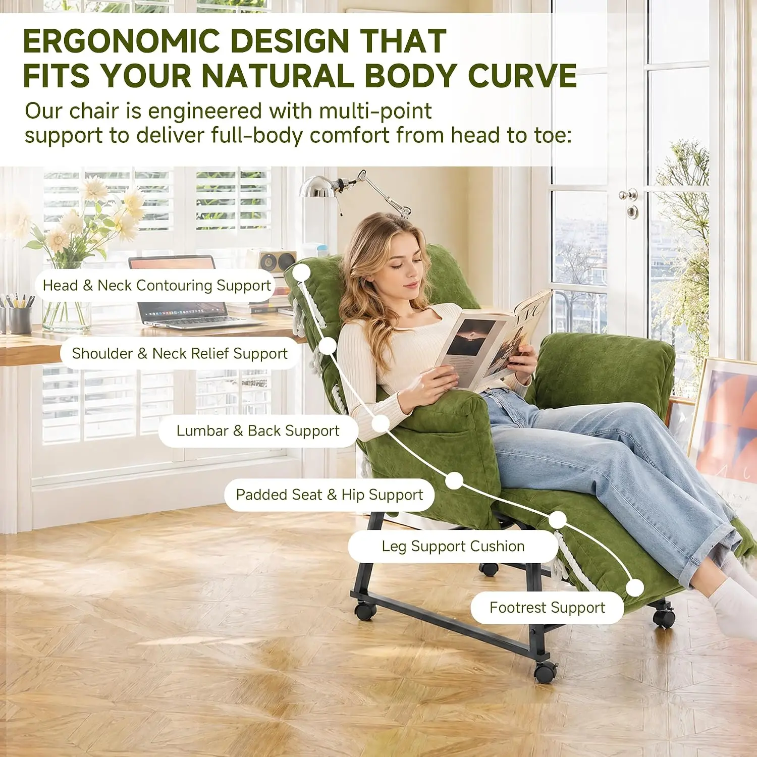 Adjustable Recliner Chair 90°-180° Lay Flat with Lockable Casters Backrest & Armrest Storage Pocket Lounge Chair , Customized
