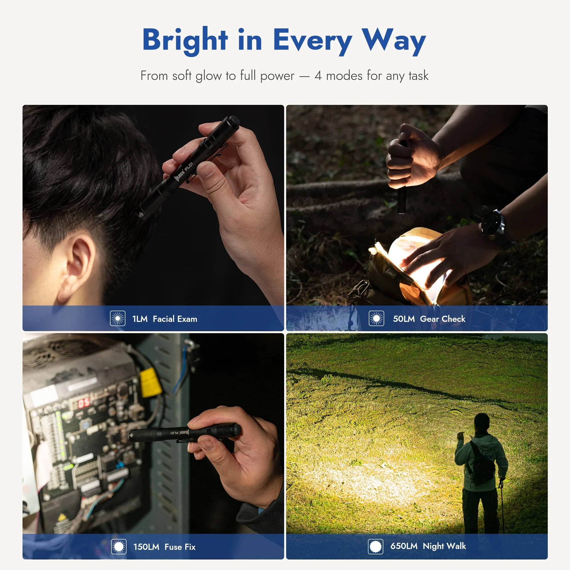 مصباح قلم WUBEN PL01، مصباح يدوي EDC بجيب 650 لومن قابل لإعادة الشحن، مقاوم للماء IP68، متوافق مع بطارية AAA للمنزل والخارج