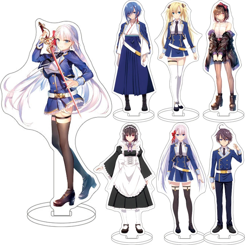16CM Anime ‌ ‌ The Demon Sword Master of Excalibur Academy Figur Leonis Death Magnus Liselia Acryl-Ständer Cosplay-Ornamente Geschenke