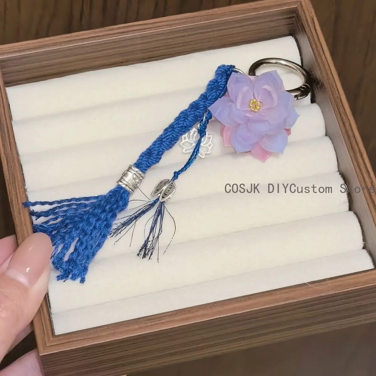 Anime Love and Deepspace Caleb Cosplay Handmade Twin Lotus Pigtail Bag Pendant Cartoon Keychain Keyring Phone Strap Gift