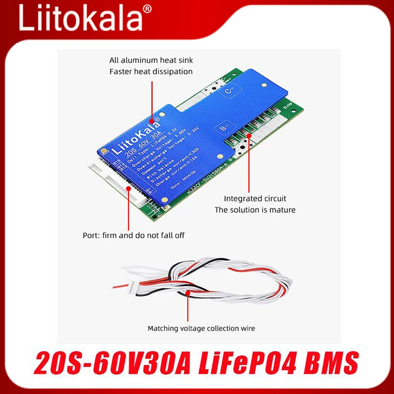 

LIitoKala 20S 60V30A LiF4PO4 Battery Protection Board BMS with balance 64V Lithium Iron Phosphate 18650