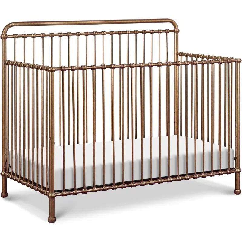 NAMESAKE Winston 4-in-1 Convertible Metal Crib in Vintage Gold, Greenguard Gold Certified