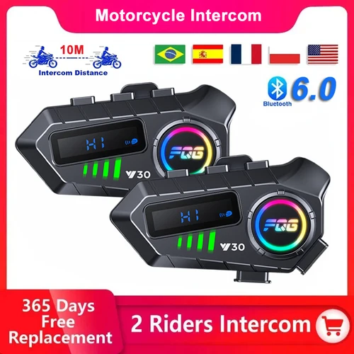 Imagen 1 del producto 1/2 Uds intercomunicador para motocicleta Bluetooth 6,0 auriculares casco para 2 conductores intercomunicador Moto impermeable intercomunicador para compartir música