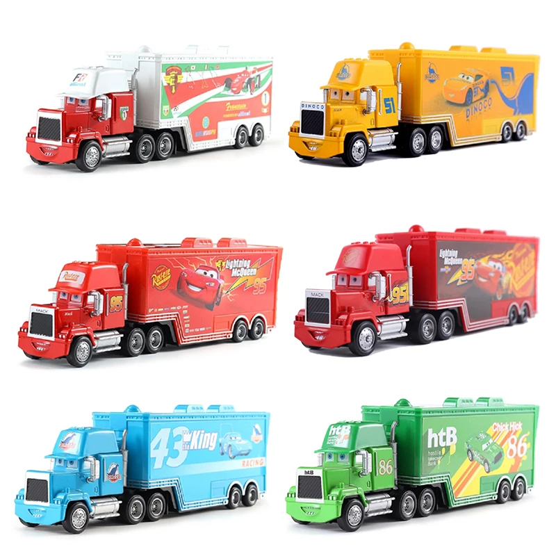 Disney Pixar Cars 2 3 Truck Toys Lightning McQueen Chick Hicks Uncle Mack Plastic Alloy Diecast Trailer Model Children Gift