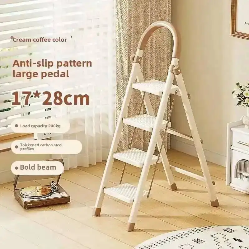 Ladder Ladder Herringbone Telescopic Household Thickened Folding Cream White Four or Five Steps Multifunctional Stairs Interior