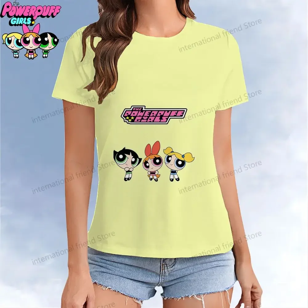 The Powerpuff Girls Women's T-shirt Kawaii T-shirts 2024 XS-3XL O Neck Short Sleeve Tee Parent-child Wear Leisure Woman Clothing