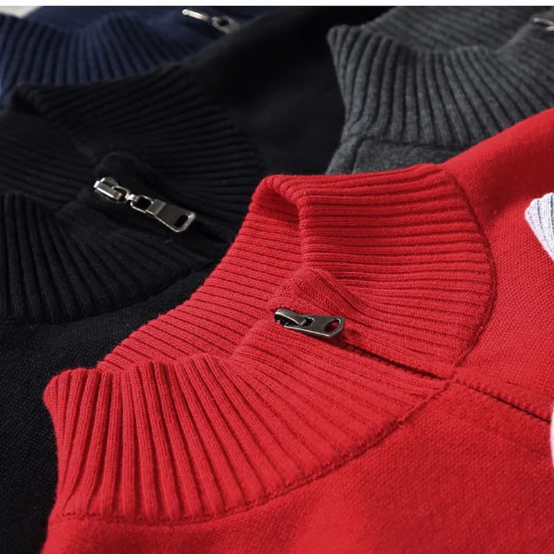 Autumn/Winter Cardigan 100%Cotton Sweater Men\'s Jacket Zipper Sweater Casual Knit Sweater Turtleneck Stand Collar Tops