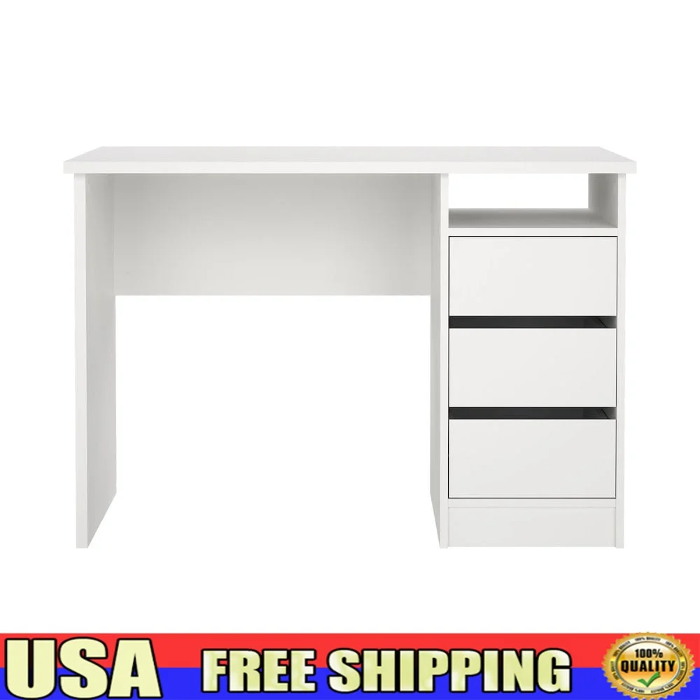 

Письменный стол Wes с 3 плавными выдвижными ящиками, открытой полкой, компактный дизайн, требуется сборка для домашнего офиса или общежития