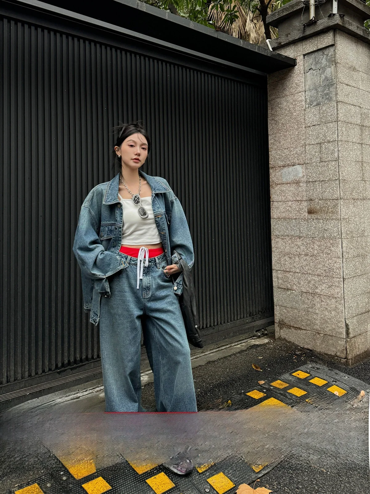 

Waed Denim Jaet Women's Loose Casual Sle Autumn New American Retro Outerwear Breathable Cotton Polyester Blend Coat