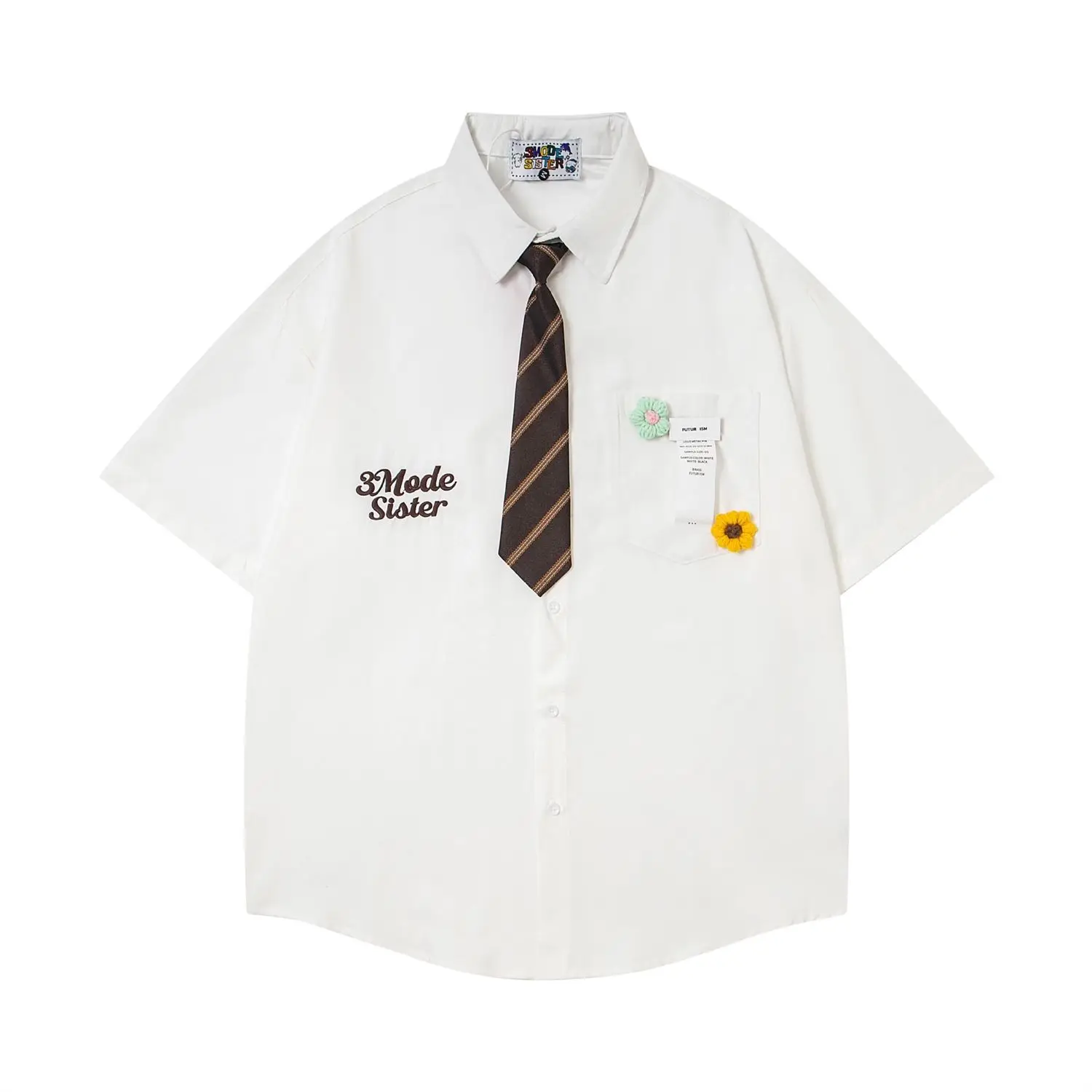 

Summer Large Size American Style Pin Flower Tie Short Sleeve Loose Shirt for Men Casual Polyester No Ironing Required