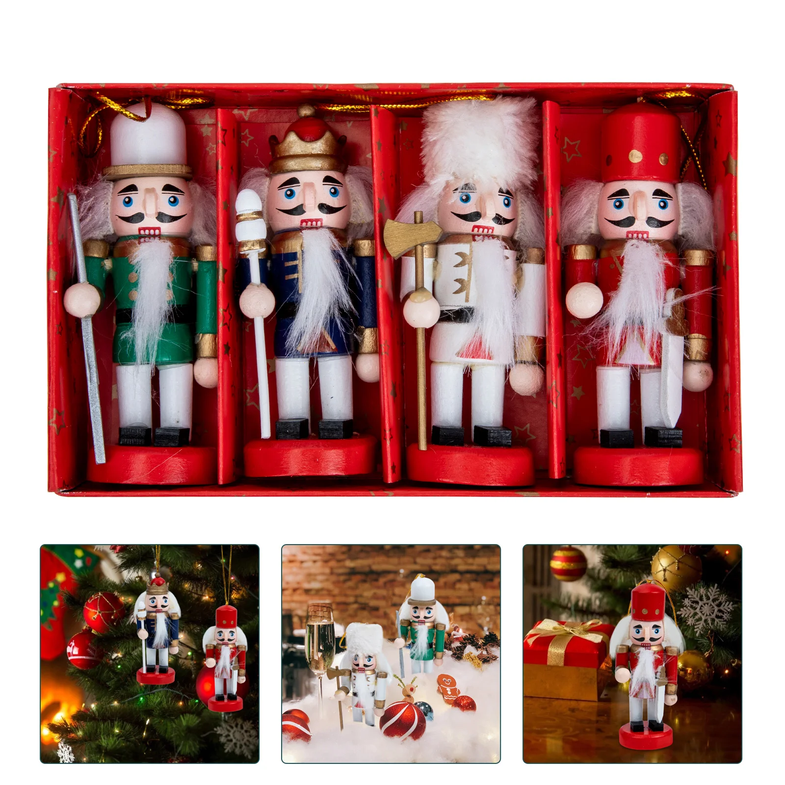 

4 Pcs Christmas Decorations Nutcracker Ornament Desktop Small Nutcrackers Table Hanging Craft Colorful Ornaments