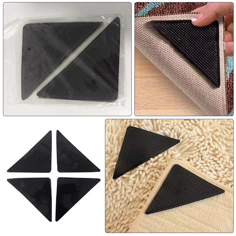 4Pcs PU Carpet Anti-Slip Fixing Stickers Stylish Rug Corner Grippers for Hardwood Laminate Floors Non-Slip Rug Pads Carpet