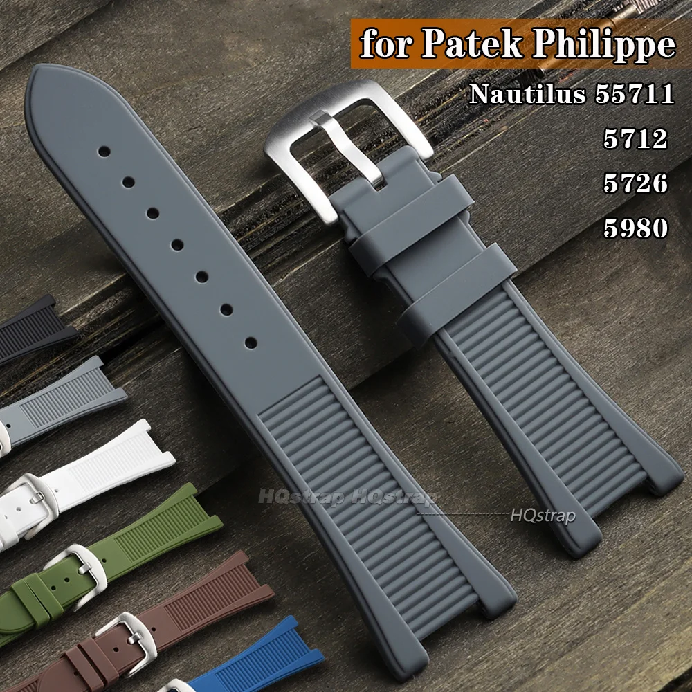 25*13mm Silicone Watch Strap for Patek Philippe Nautilus 55711 5712 5726 5980 Concave Interface Waterproof Wristband Accessories