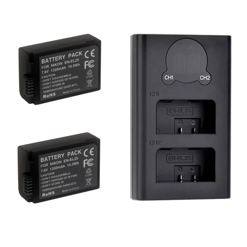 EN-EL25 ENEL25 Battery +  USB Dual LED Inteligent Charger for Nikon Z 50 Z fc Z50 Zfc MH-32 MH32 EN-EL25