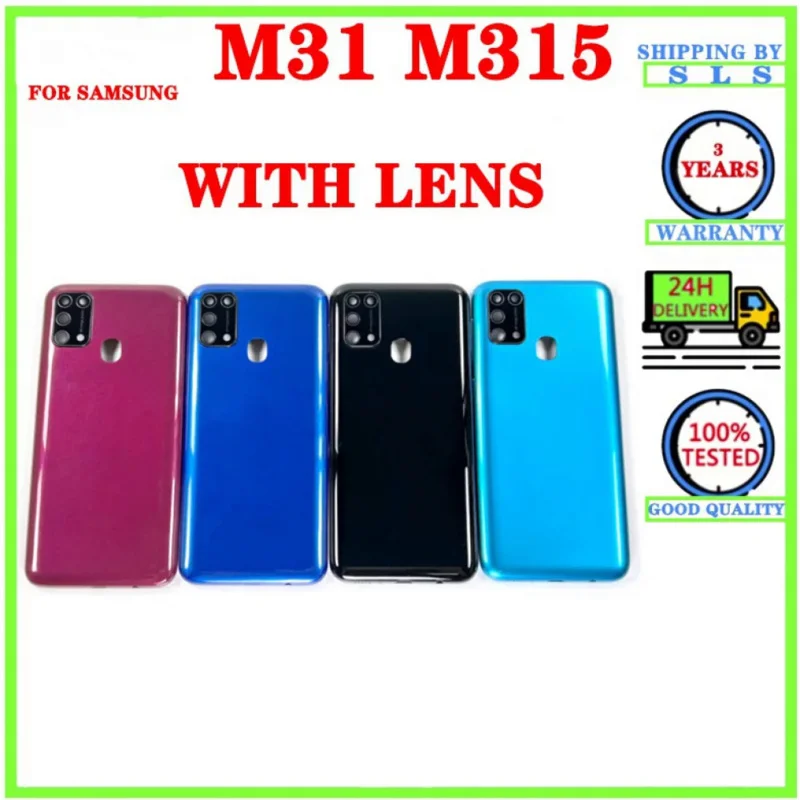 Full Housing For Samsung Galaxy M31 M315 LCD Front Middle Frame Bezel  Battery Back Door Rear Cover With Camera Lens Side Button