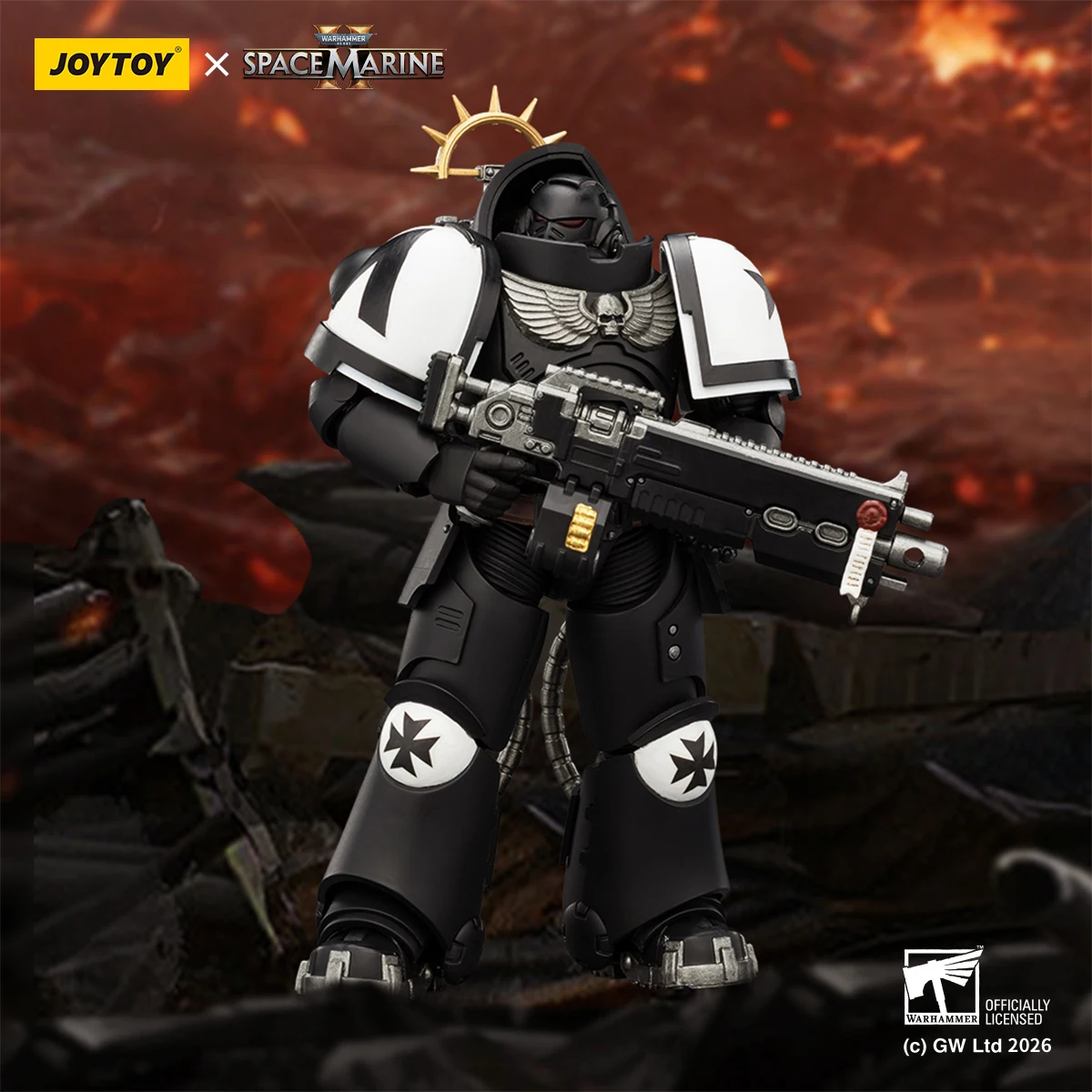 JOYTOY Warhammer 40K Space Marine 2 Black Templars Heavy Intercessor 1/18 Action Figure, Articulated Game Edition Model Gifts
