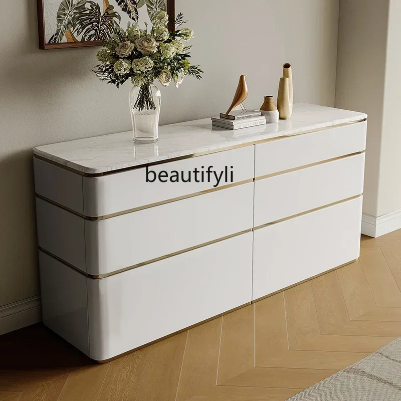 

60.Light luxury bedroom cream wind bedside storage cabinet modern simple living room storage porch chest