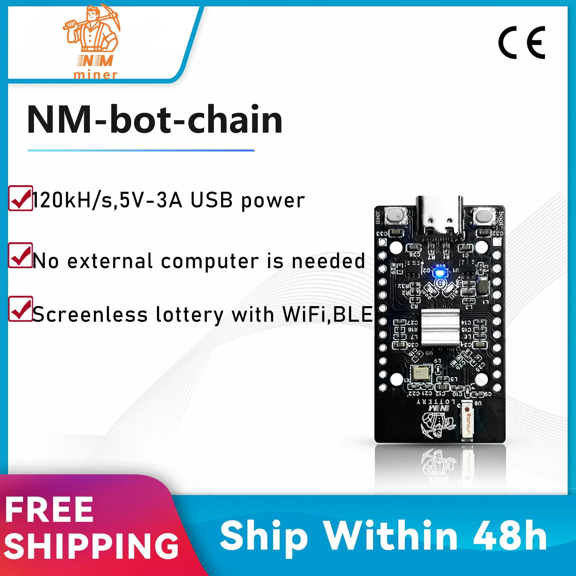 Neue offizielle NMMiner-Bot-Kette Lucky BTC Solo Lottery Miner 120*8=960KH/s höhere Nerdminer v2 ESP32S3-Kette, einer von einem geringem Stromverbrauch