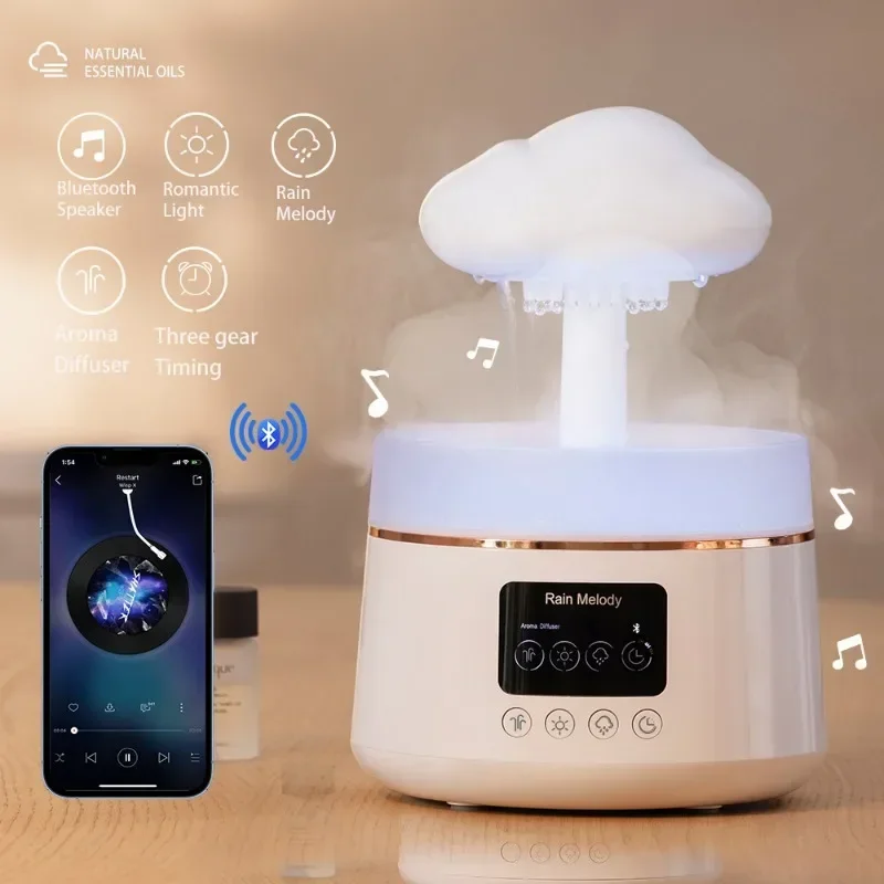Clouds Rain Humidifier Aromatherapy Machine Colorful Essential Oil Raindrop Humidifier Nebulizer Music Timing