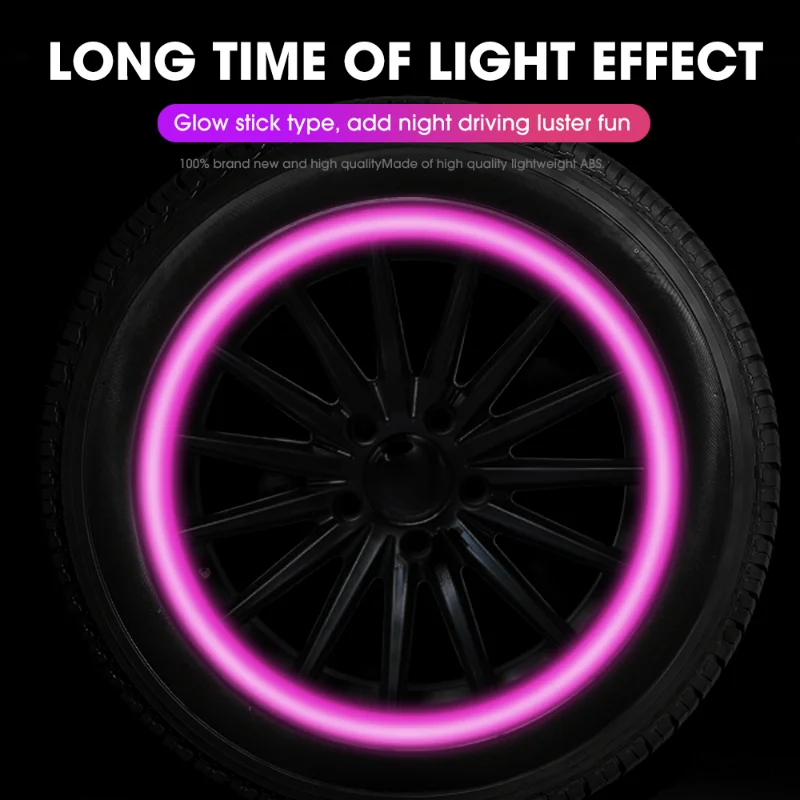 Pink Purple Car Tire Luminous Valve Cap Dustproof Cover Bicycle Motorcycle Universal Tyre Rim Stem Night Glowing Caps