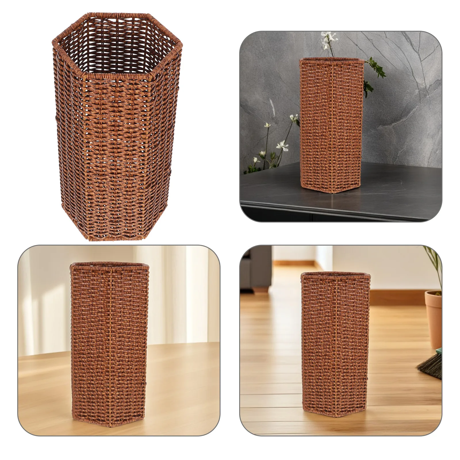 Rustic Modern Woven Umbrella Bucket Stand for Entryway Indoor Cafe Guesthouse Commercial Plastic Umbrella Holder Organizer Rack