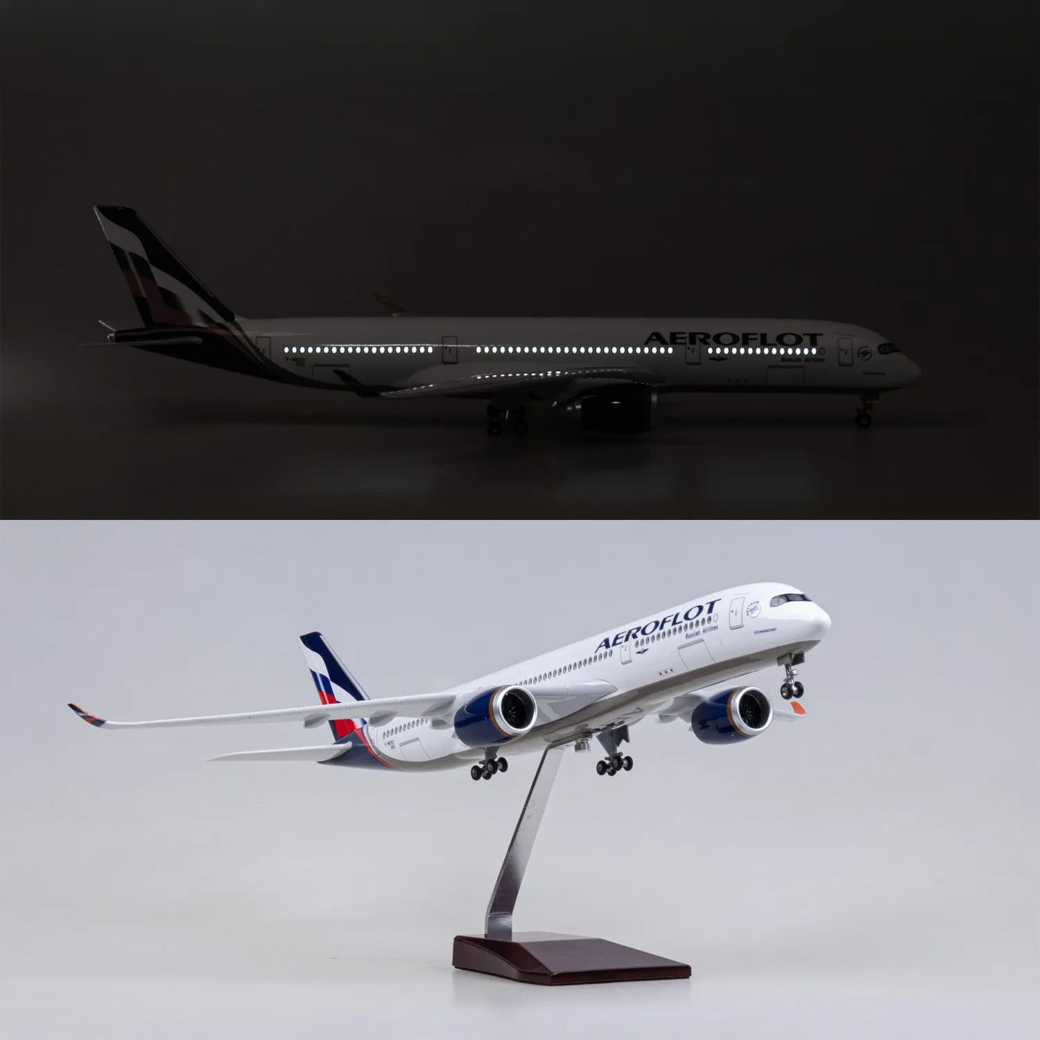 47cm Resin Plane Model Aeroflot A350 Diecast Airplane Model Kit With Landing Gear Wheel For Desktop Display Collectible Gift