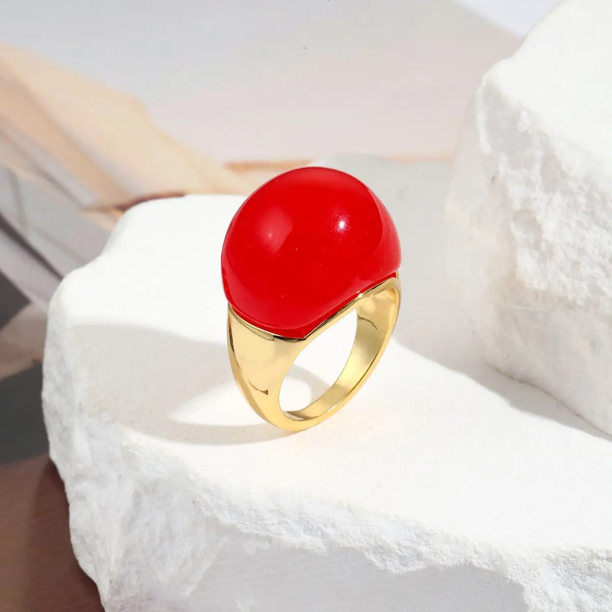 Exaggerated Fashion Rainbow Colorful Geometric Resin Oval Gold Color Metal Ring For Women Girl Wedding Party Vintage Jewelry INS