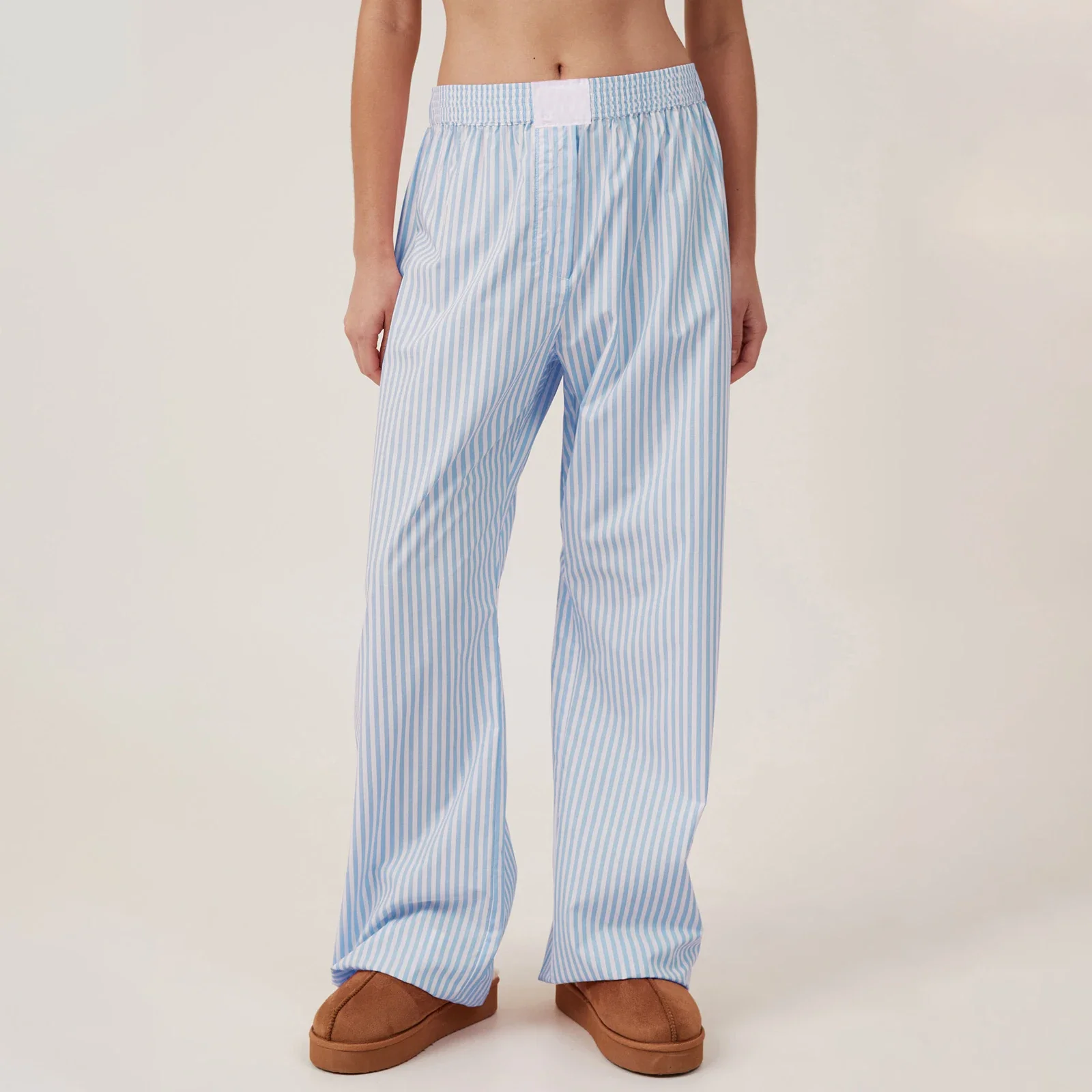 HEZIOWYUN Women's Y2K Vintage Striped Sleep Loungewear Straight Leg Long Pants Casual Loose Elastic Waist Wide Leg Trousers