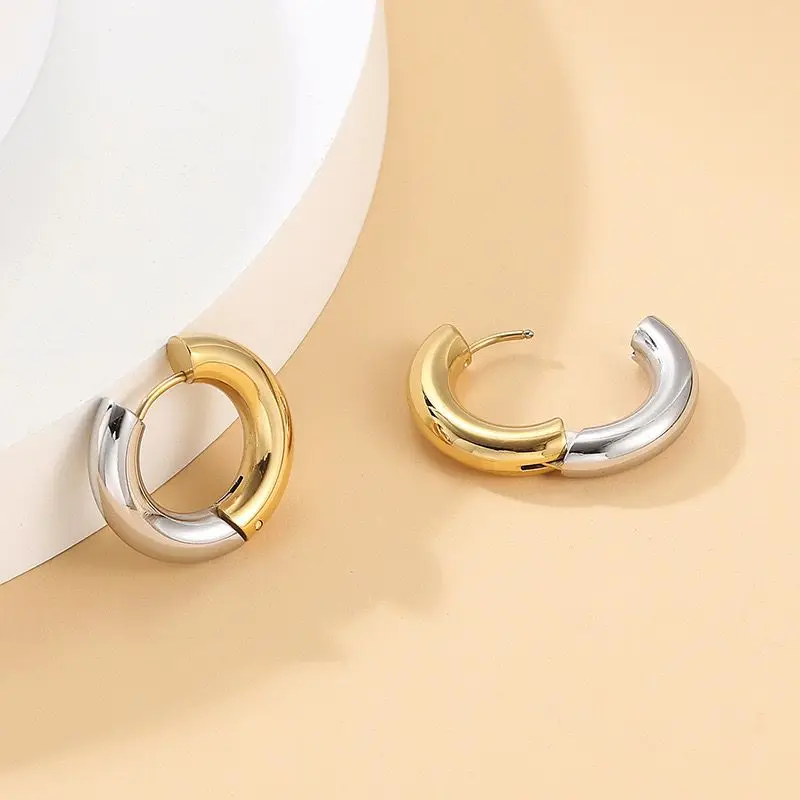 Wholesale Jewelry -- 4 mm 5 mm Titanium steel Women Men's Smooth Mix 2 Colors Hoop Earrings Jewelry 10mm / 12mm / 14mm / 16mm