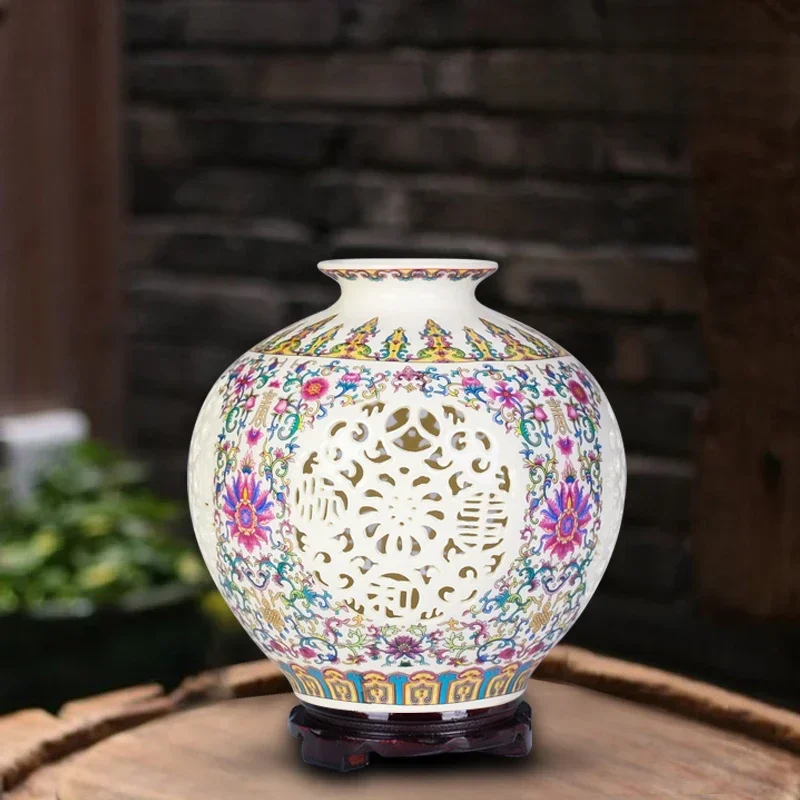 Jingdezhen-antique Chinese ceramic vase, lucky egg vase, home furnishing articles, decorative ornaments, wedding gift