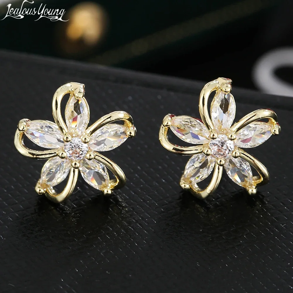 Summer Flower Stud Earrings Pinwheel Zirconia Delicate Fashion Earings Design Super Flash Feeling Earring Jewelry for Women