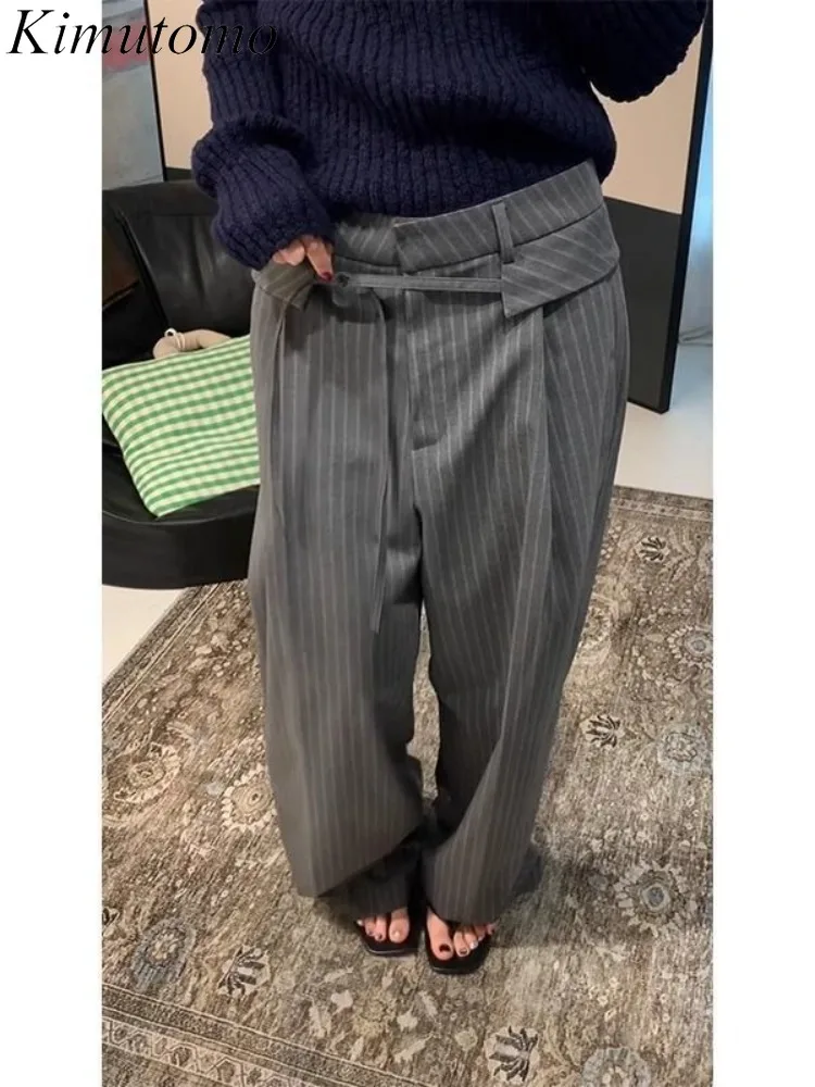 

Kimutomo Pants Women Striped Spring Autumn Fashion Elegant Loose Wide Leg High Waist Y2k Streetwear Female Long Trouser