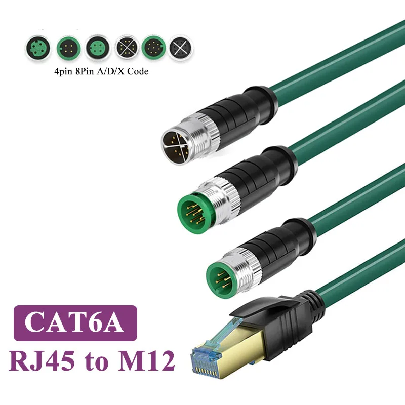 Waterproof M12 8Pin X Code to RJ45 Connector Cable 4Pin A/D-Type CAT6 Ethernet Wire Industrial Camera Shielded Twisted Pair Line