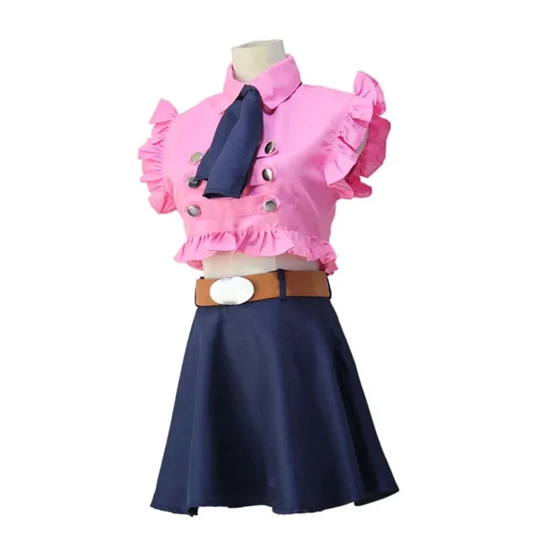 Disfraz de Anime The Seven Deadly Sins Elizabeth Liones para mujer, para niña vestido rosa, peluca, trajes, uniforme, falda, disfraz de Halloween