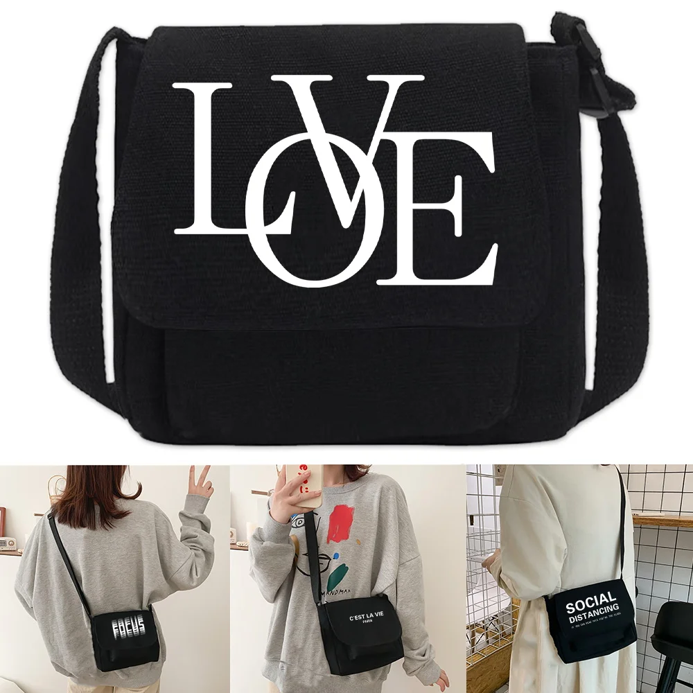 2024 Diagonal Cross Bag Simple Men Shoulder Crossbody Case Women Casual Wild Canvas Messenger Bags Text Print Handbag Organizer