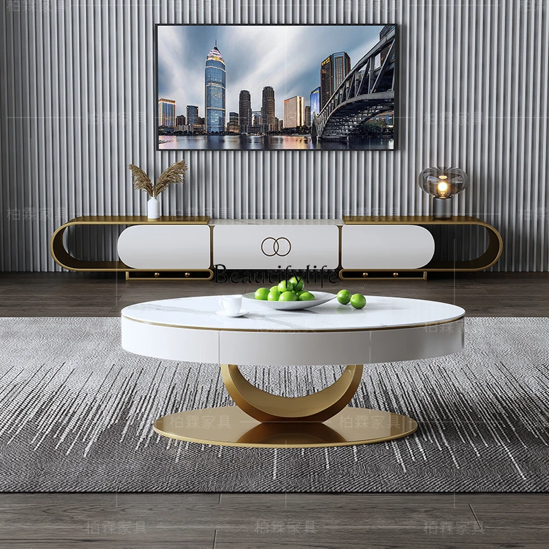 

yj32 Italian light luxury modern simple living room small apartment rock slab coffee table