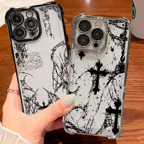 Dark Gothic Cross Mark Plating Case For OPPO Reno 15 14 12 11 15F 14F 13F 12F 11F 5G Reno 7 4G 5 6 Lite A6 A5 A3 Pro A6X A5X A3X
