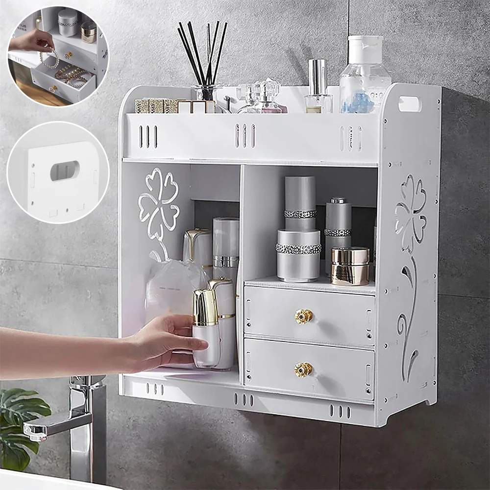 White Bathroom Cabinet Wall Mounted Double Door Storage Cupboard Shelf Small New 38*43*18cm