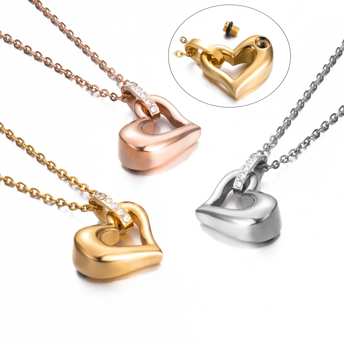 Heart Urn Necklace for Pet/Human Ashes Stainless Steel Love Pendant Inlay Rhinestone Cremation Keepsake Jewelry Gift for Women