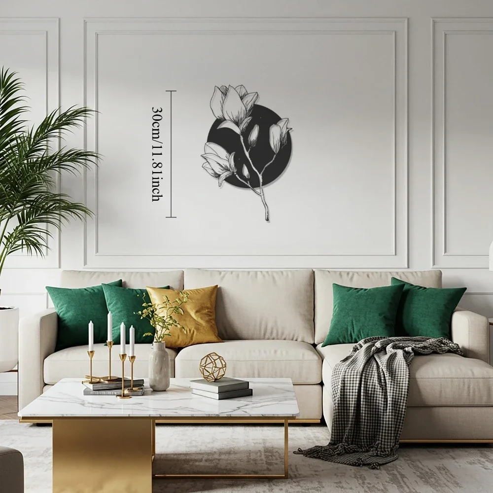 CIFBUY Metal Wall Art Magnolia Flower Iron Decor Minimalist Modern Botanical Nature Ornament For Living Room Garden Indoor Outdo