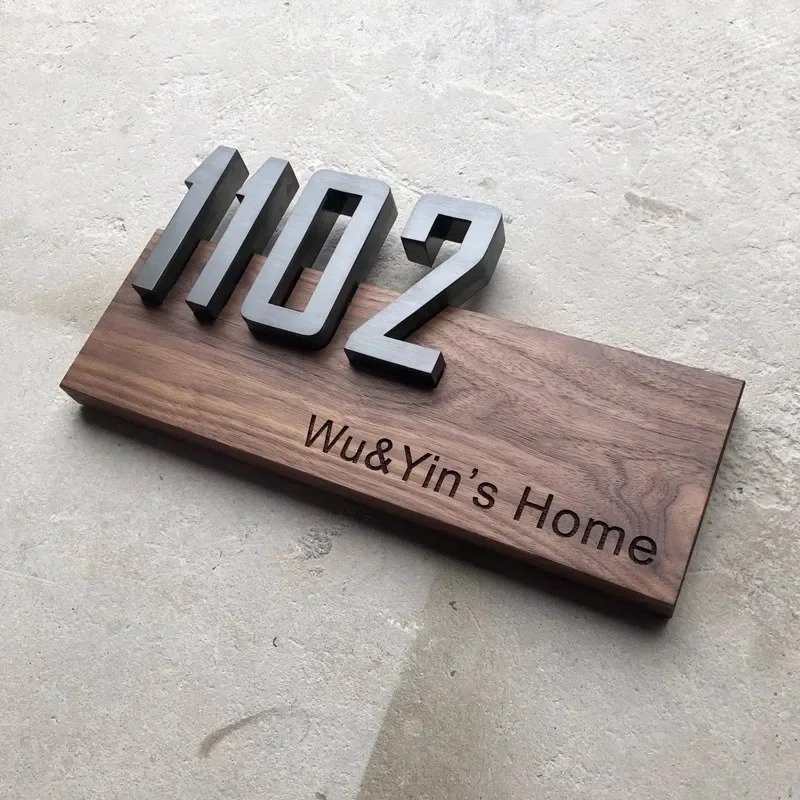 Solid wood black titanium gray household house number plate