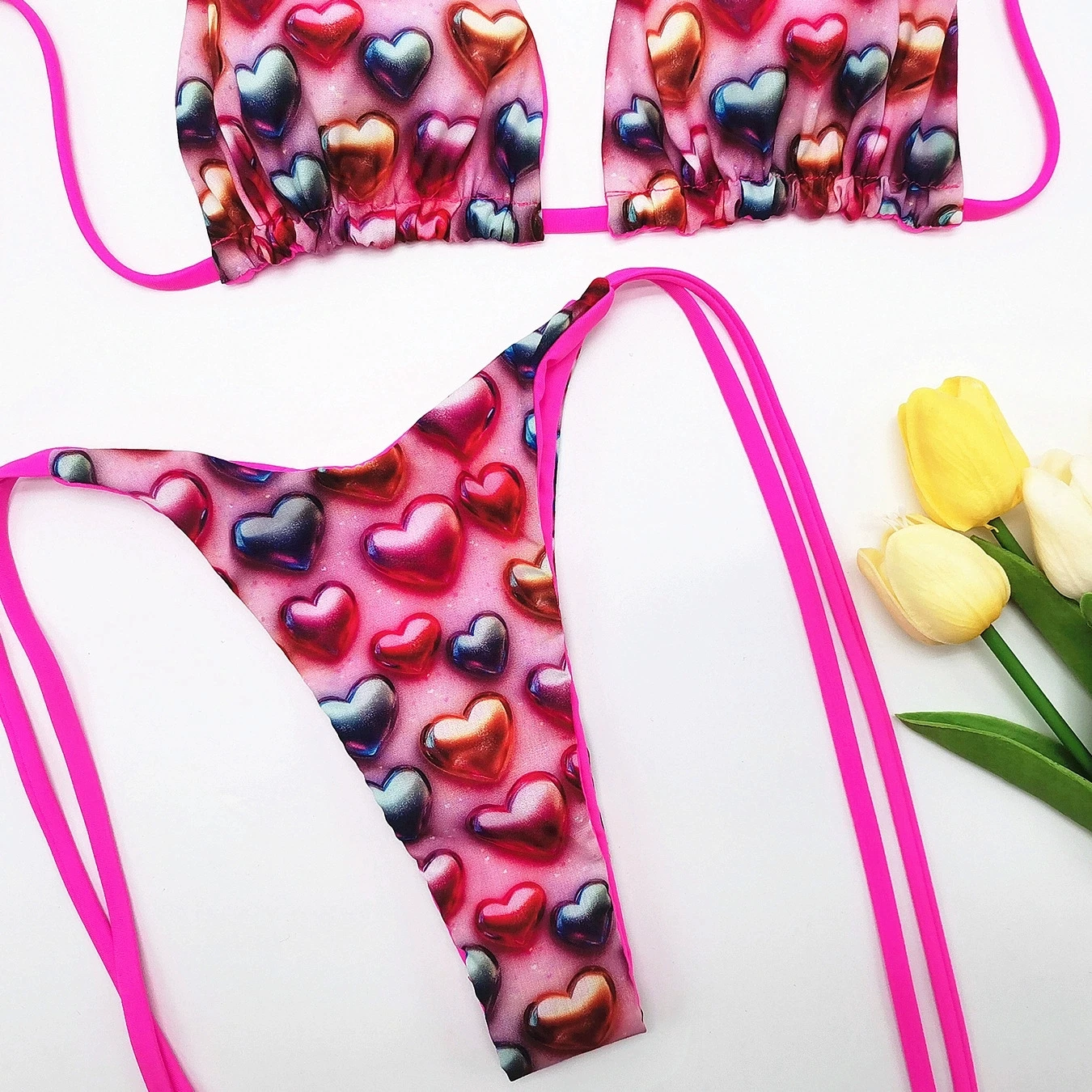 Melphieer بيكيني المرأة الصيف شاطئ بركة حفلة ثلاثية الأبعاد الحب طباعة ملابس السباحة 2026 جديد مثير ثونغ مايكرو Biquini الرسن السباحة حمام البدلة #3